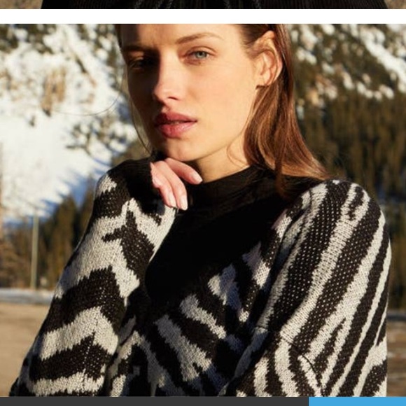 Kendal and Kylie Zebra Print Weekend knit V-Neck off shoulder sweater PacSun - Picture 3 of 4